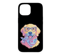Carcasa para iPhone 15 Gafas Azules con Estampado Floral de Happy Golden Retriever Dog Lover