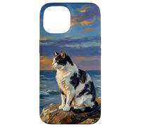 Carcasa para iPhone 15 Gato de urraca Blanco y Negro al Atardecer