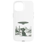 Carcasa para iPhone 15 Gato secuestro alienígena en el Desierto del Sombrero Occidental OVNI Sci-Fi Art