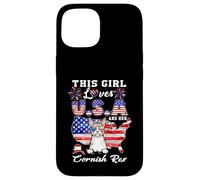 Carcasa para iPhone 15 Girl Loves USA Her Cornish Rex Cat 4th of July Patriotic