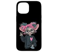 Carcasa para iPhone 15 Goat Girl Big Sparkling Eyes Peace Sign Pop Graphic Juguetón