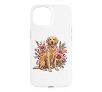 Carcasa para iPhone 15 Goldie Sporting Dog Vintage Flowers Floral Golden Retriever