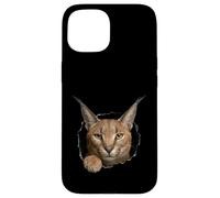 Carcasa para iPhone 15 Gráfico de Animal Caracal Wild Cat Breaking Through Torn Hole