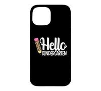Carcasa para iPhone 15 Hello Kindergarten Teacher Leopard Pencil Regreso a la Escuela