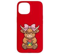 Carcasa para iPhone 15 Highland Cow Autismo Puzzle Concientización Enseñar Niños Niñas