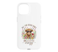 Carcasa para iPhone 15 Highland Cow Crazy Quote Heart Gafas de Sol Floral