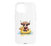 Carcasa para iPhone 15 Highland Cow Duck - Flotador de Piscina para natación de Verano