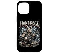 Carcasa para iPhone 15 Hop and Roll Heavy Metal Bunny Guitarra Eléctrica Conejo Rocker