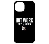 Carcasa para iPhone 15 Hot Work Never Stops Welder Welding Blue Collar Job Work