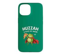 Carcasa para iPhone 15 Huzzah: Una porción de Valor Frog Knight Pizza Gamer Snacks