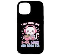 Carcasa para iPhone 15 I Just Really Love K-Pop Ramen y Boba Tea Cute Cat