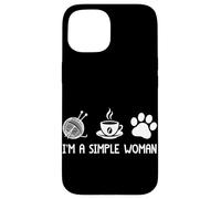 Carcasa para iPhone 15 I'm A Simple Woman Yarn Coffee Dogs