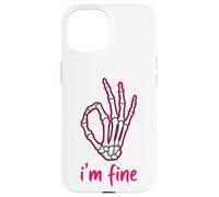 Carcasa para iPhone 15 I'm Fine Funny Skeleton Hand Thumbs Up Hand Sign Humor Oscuro