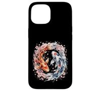 Carcasa para iPhone 15 Japanese Yin Yang Koi Fish Sakura Watercolor