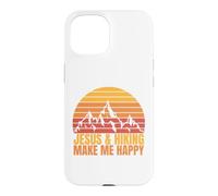 Carcasa para iPhone 15 Jesus and Hiking Make Me Happy Fun para Excursionistas Unisex