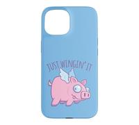 Carcasa para iPhone 15 Just Wingin' It Derpy Flying Pig