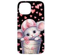 Carcasa para iPhone 15 Kawaii Mouse In Valentines Basket For Girls Cute Heart