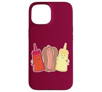 Carcasa para iPhone 15 Kawaii Wiener Ketchup Salsas de Mostaza Friends Funny Hot Dog