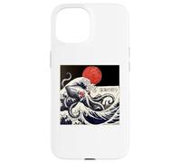 Carcasa para iPhone 15 Kraken Kaiju Monstruo Doodle Japonés Ukiyoe Océano Mar