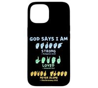 Carcasa para iPhone 15 Lenguaje de señas Americano Manos Verso de la Biblia Cristianismo