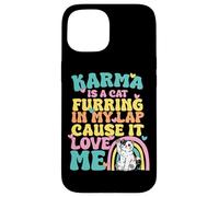 Carcasa para iPhone 15 Lindo Karma Es Un Gato Furring En Mi Regazo Porque Me Ama