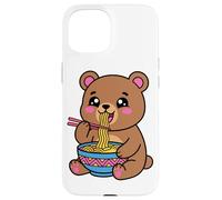 Carcasa para iPhone 15 Lindo Oso Ramen gráfico japonés Kawaii marrón Animal Arte