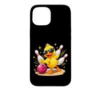 Carcasa para iPhone 15 Lindo Pato con Gafas de Sol Jugando Bolos Divertido Jugador de Bolos