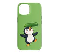 Carcasa para iPhone 15 Lindo pingüino Equilibrio Pepino Dibujos Animados Arte