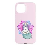 Carcasa para iPhone 15 Lindo Unicornio meditando Yoga Lotus Pose Mandala Diseño
