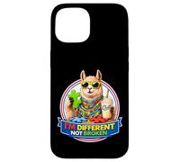 Carcasa para iPhone 15 Llama con batido y Gafas de Sol Soy Diferente, no Roto