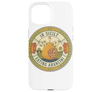 Carcasa para iPhone 15 Logotipo Retro en Sicilia Comiendo arancini.Comida siciliana, Foodie.
