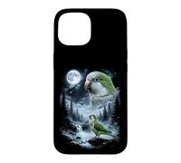 Carcasa para iPhone 15 Loro cuáquero Aullando a la Luna 90's Retro Monk Parakeet