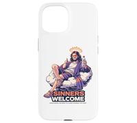 Carcasa para iPhone 15 Los pecadores Dan la Bienvenida a Jesús Salva Divertida Cita sobre la fe Cristiana