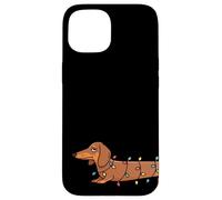 Carcasa para iPhone 15 Luces de Navidad para Perros Salchicha Divertidas Navidad Humor día Festivo