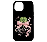 Carcasa para iPhone 15 Lucky Girl Síndrome Coquette Pink Bow Día de San Patricio