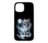 Carcasa para iPhone 15 Lynx Aullando a la Luna 90's Retro