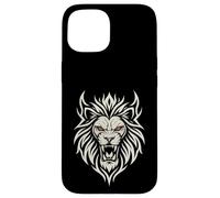 Carcasa para iPhone 15 Majestic Lion Tribal Design Poderosa Cabeza de León Ojos Rojos