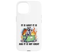 Carcasa para iPhone 15 Mapache filosófico en un contenedor de Basura con Humor de Mal día