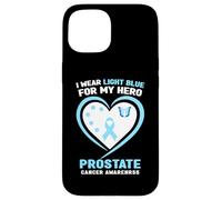 Carcasa para iPhone 15 Me Pongo Azul Claro para la Conciencia del cáncer de próstata de mi héroe