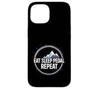 Carcasa para iPhone 15 Mountain Biking Cyclist Eat Sleep Pedal Repeat