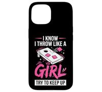 Carcasa para iPhone 15 Mujer de Cornhole, Divertida, Lanzo como una niña, Trato de Mantener el Ritmo