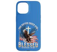 Carcasa para iPhone 15 One Nation Under God Blessed Eagle Bandera de Estados Unidos Cruz Patriota