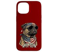 Carcasa para iPhone 15 Perro Pug con Bandera Estadounidense 250 años 1776-2026 Bicentenario de EE. UU.