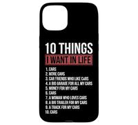 Carcasa para iPhone 15 Plus 10 Cosas Que Quiero en la Vida Coches Garaje Amante de los Coches