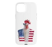 Carcasa para iPhone 15 Plus 4 de Julio patriótico Gallo Pollo Rojo Blanco Azul Bandera de Estados Unidos