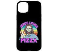 Carcasa para iPhone 15 Plus A Jesús le Encanta la Pizza, Pepperoni y Queso, Divertida Tarta neoyorquina