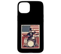 Carcasa para iPhone 15 Plus Abraham Lincoln Baterista Bandera de Estados Unidos Patriotic Rock