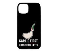 Carcasa para iPhone 15 Plus Ajo Primeras Preguntas más Tarde Divertido Amante de la Comida Italiana