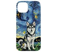 Carcasa para iPhone 15 Plus Alaskan Klee Kai Noche Estrellada Linda Obra de Arte Amante de los Perros