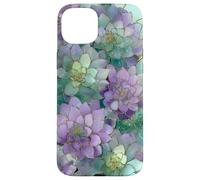 Carcasa para iPhone 15 Plus Amante de Las Plantas suculentas de Cactus Verde Salvia púrpura